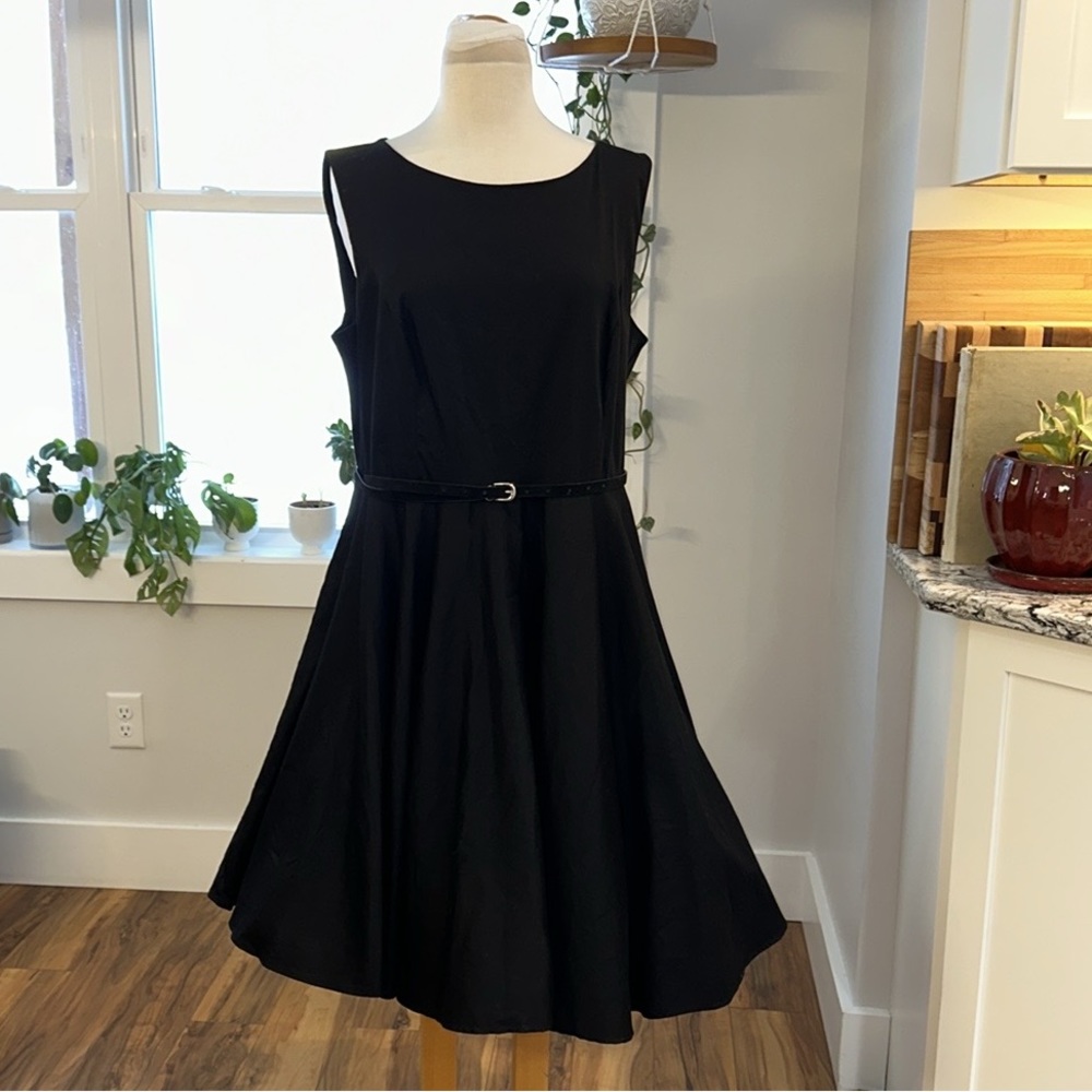 COPY - Boatneck Sleeveless Vintage Style Dress with Belt Size 18W / 2XL